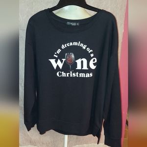 Womans Fifth Sun CHRISTMAS Sweatshirt Top Size XL 3D Wine Glass